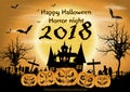 Happy Halloween Horror night text - Head Pumpkins - modern design Idea and Concept Vector illustration Infographic template with C Royalty Free Stock Photo